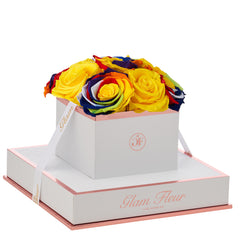 Blanche Chic Rainbow and Yellow Preserved Roses