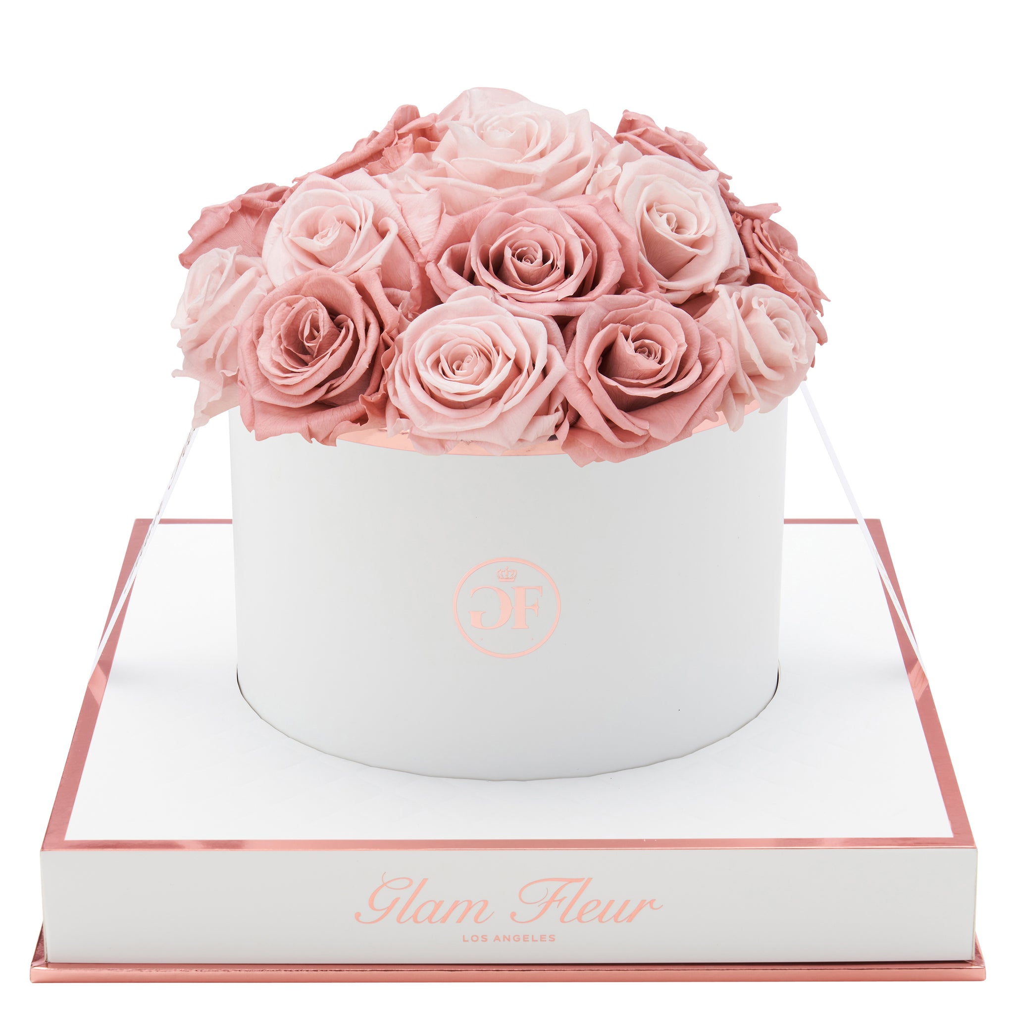 Blanche Round Classic Pink & Blush Preserved Rose - Glam Fleur