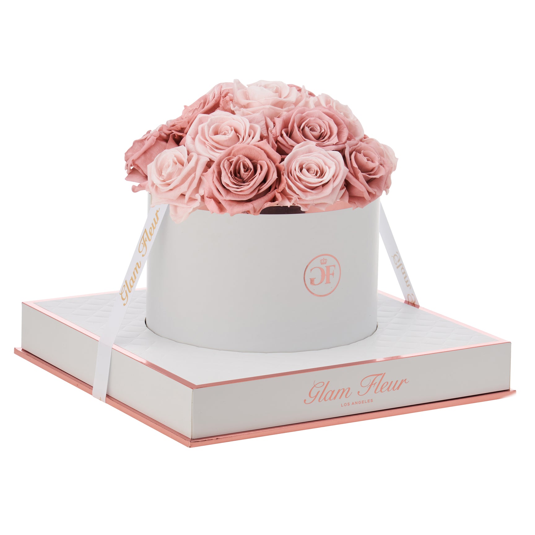 Blanche Round Classic Pink & Blush Preserved Rose - Glam Fleur