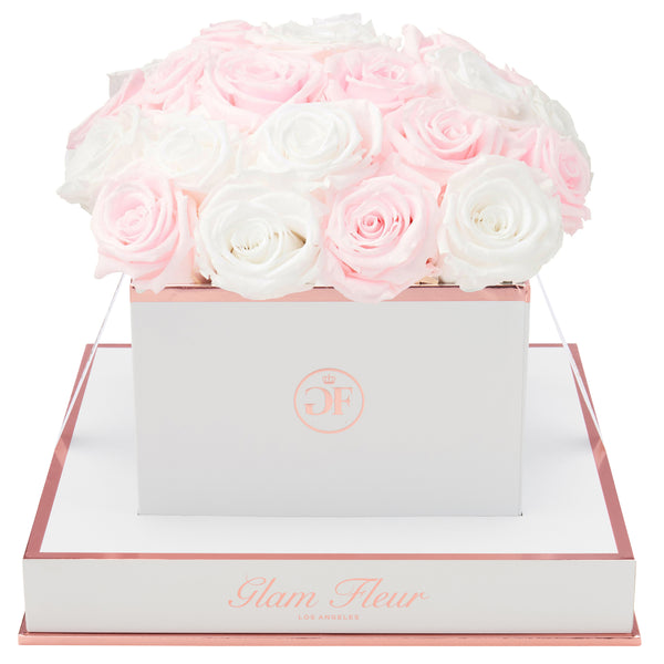 Blanche Square Baby Pink & White Preserved Rose - Glam Fleur