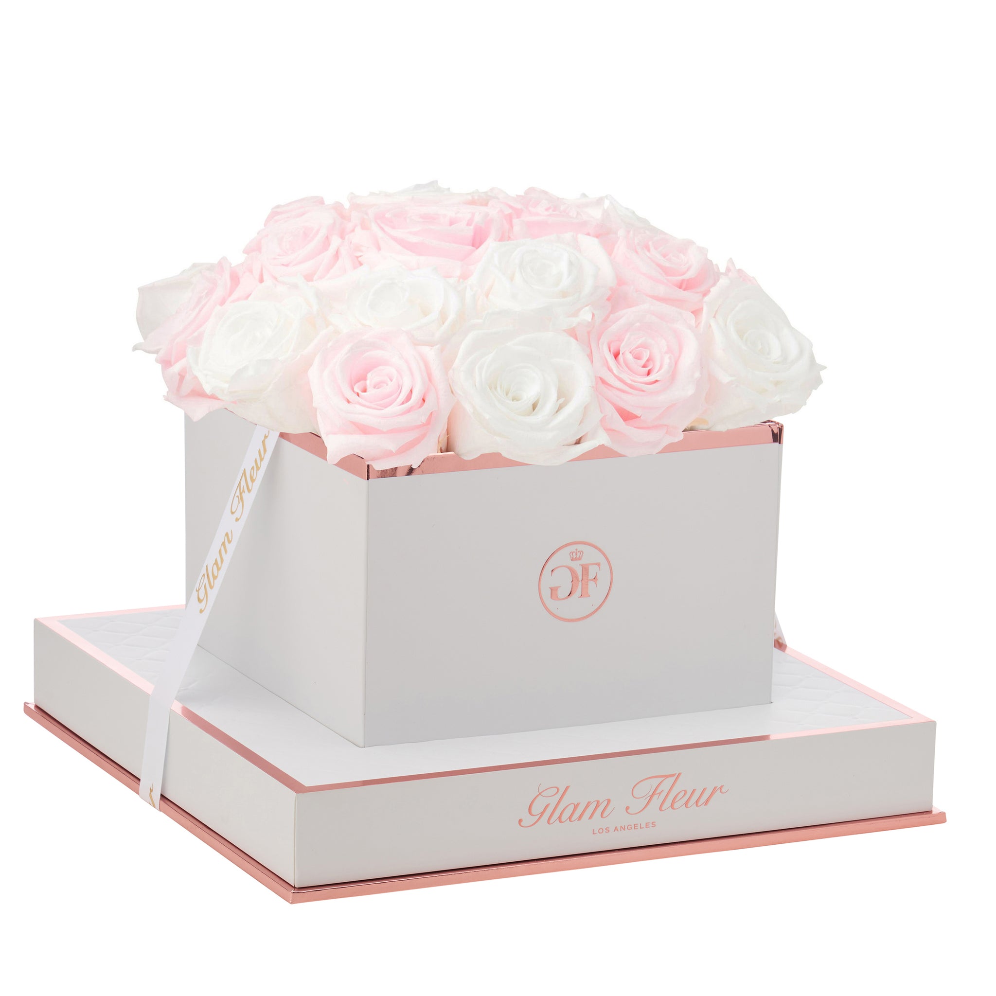 Blanche Square Baby Pink & White Preserved Rose - Glam Fleur