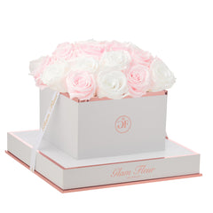 Blanche Square Baby Pink and White Preserved Roses