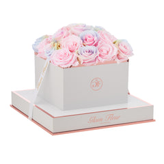 Blanche Square Candy Rainbow and Baby Pink Preserved Roses