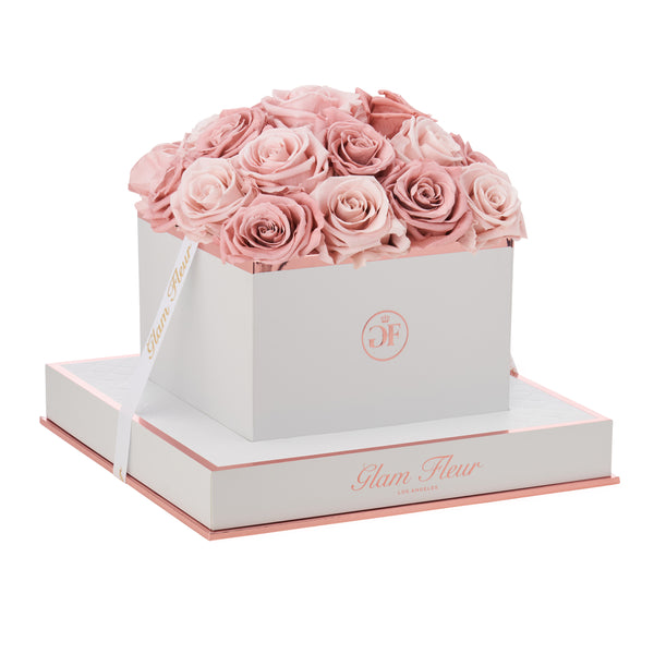 Blanche Square Classic Pink & Blush Preserved Rose - Glam Fleur