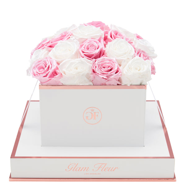 Blanche Square Glow Pink & Glow White Preserved Rose - Glam Fleur
