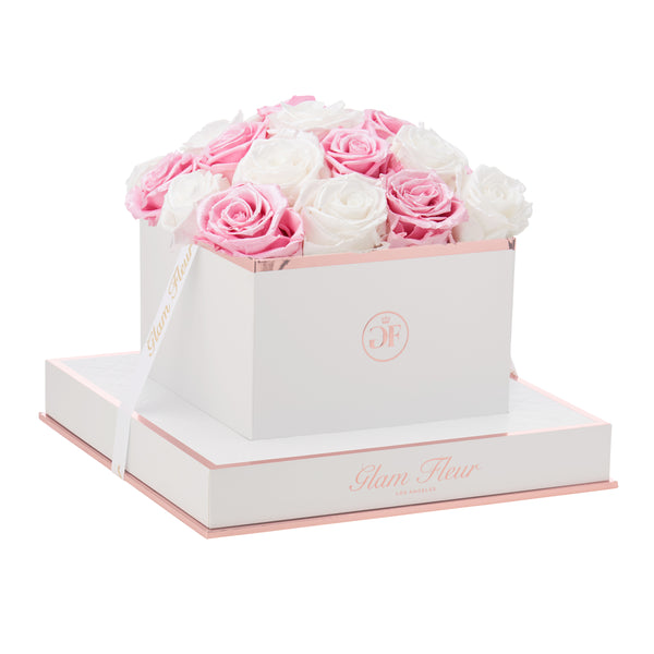 Blanche Square Glow Pink & Glow White Preserved Rose - Glam Fleur