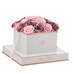 Blanche Square Metallic Vintage and Glow Pink Preserved Roses