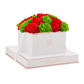 Blanche Square Light Red and Green Preserved Roses