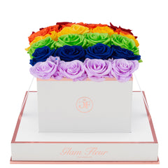 Blanche Square Rainbow Ombre Preserved Roses