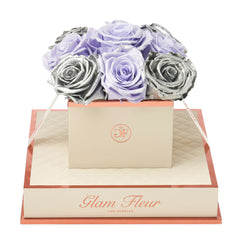 Montagé Chic Glow Lavender and Metallic Silver Preserved Roses
