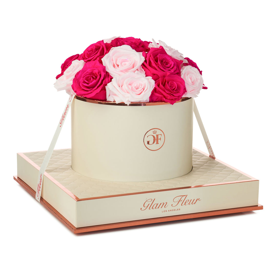 Montagé Round: Baby Pink & Fuchsia Rose Elegance - Glam Fleur