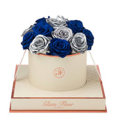 Montagé Round Blue Ocean and Metallic Silver Preserved Roses