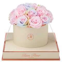 Montagé Round Candy Rainbow and Baby Pink Preserved Roses