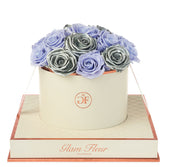 Montagé Round Metallic Silver and Lavender Preserved Roses