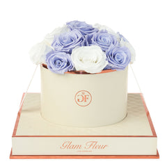 Montagé Round White and Lavender Preserved Roses