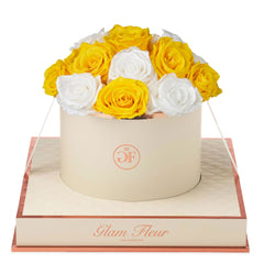 Montagé Round Glow White and Yellow Preserved Roses