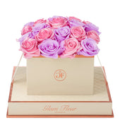 Montagé Square Baby Lily and Glow Pink Preserved Roses