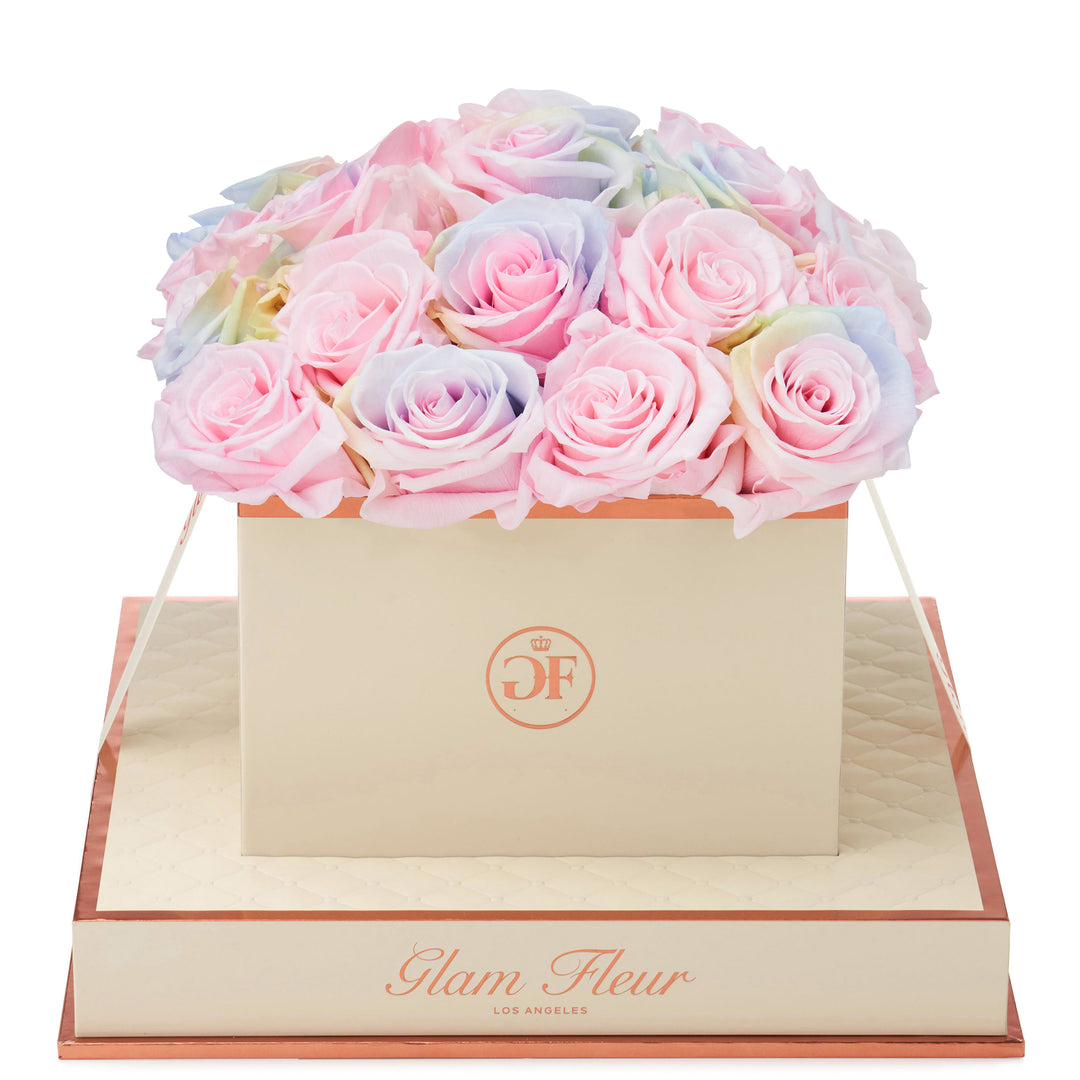 Candy Rainbow & Baby Pink Montagé Square Roses - Glam Fleur