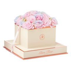 Montagé Square Candy Rainbow and Baby Pink Preserved Roses