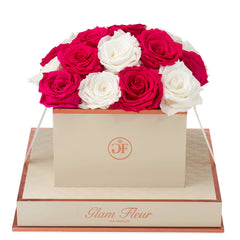Montagé Square White and Fuchsia Preserved Roses
