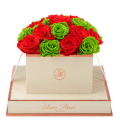 Montagé Square Light Red and Green Preserved Roses