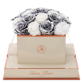 Montagé Square Metallic Silver and Glow White Preserved Roses