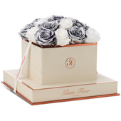 Montagé Square Metallic Silver and Glow White Preserved Roses