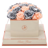 Montagé Square Peach and Metallic Silver Preserved Roses