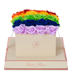 Montagé Square Rainbow Ombre Preserved Roses