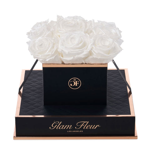Noir Chic Glow White Preserved Roses