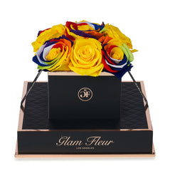 Noir Chic Rainbow and Yellow Preserved Roses