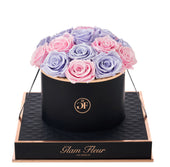 Noir Round Glow Pink and Glow Lavender Preserved Roses