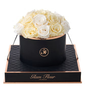 Noir Round Ivory and Creme Preserved Roses