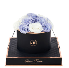 Noir Round Lavender and White Preserved Roses