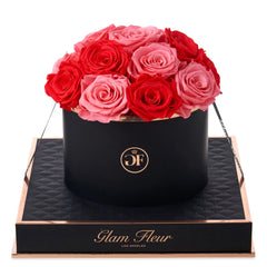 Noir Round Light Pink and Light Red Preserved Roses