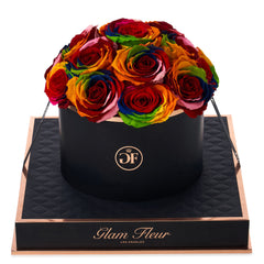 Noir Round Rainbow Preserved Roses