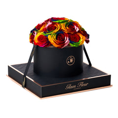 Noir Round Rainbow Preserved Roses