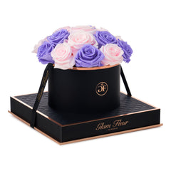Noir Round Violet and Baby Pink Preserved Roses