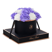 Noir Round Violet and White Preserved Roses