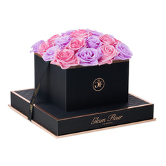 Noir Square Baby Lily and Glow Pink Preserved Roses