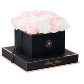 Noir Square Baby Pink and White Preserved Roses