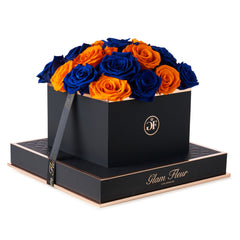 Noir Square Blue Ocean and Orange Preserved Roses