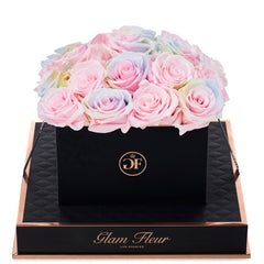 Noir Square Candy Rainbow and Baby Pink Preserved Roses