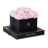 Noir Square Candy Rainbow and Baby Pink Preserved Roses