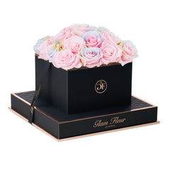 Noir Square Candy Rainbow and Baby Pink Preserved Roses