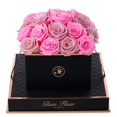 Noir Square Glow Neon Pink and Glow Pink Preserved Roses
