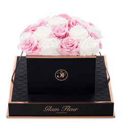 Noir Square Glow Pink and Glow White Preserved Roses