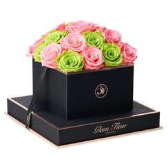Noir Square Green and Light Pink Preserved Roses