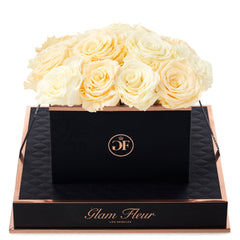 Noir Square Ivory and Creme Preserved Roses