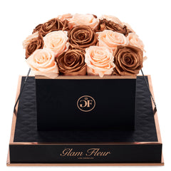 Noir Square Metallic Copper and Peach Preserved Roses